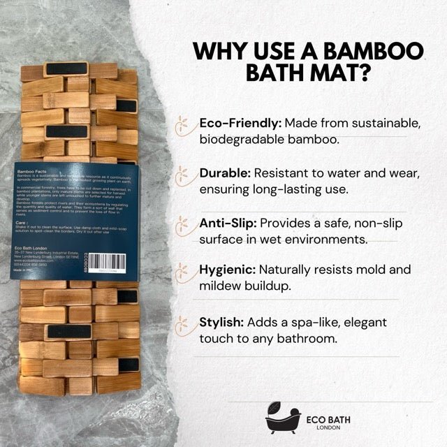 Bamboo Bath Mat - Roll Up Shower Mat, Anti - slip and Waterproof Bathroom Spa Show - Miola