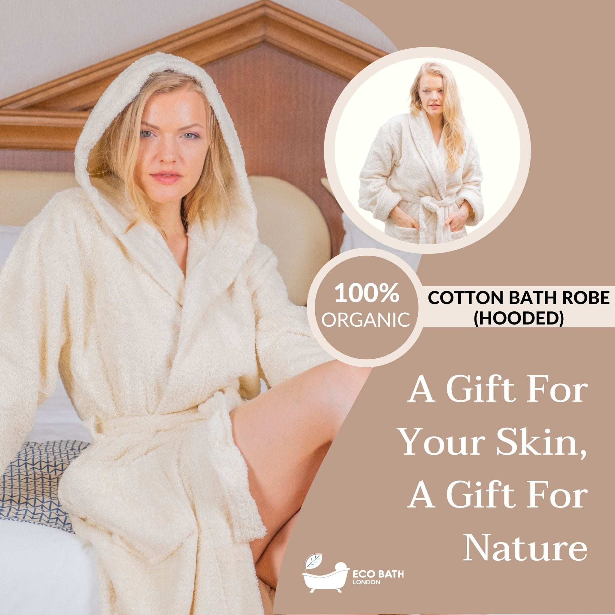 Hooded Organic Cotton Bath Robe - 100% Certified Organic Cotton - Miola