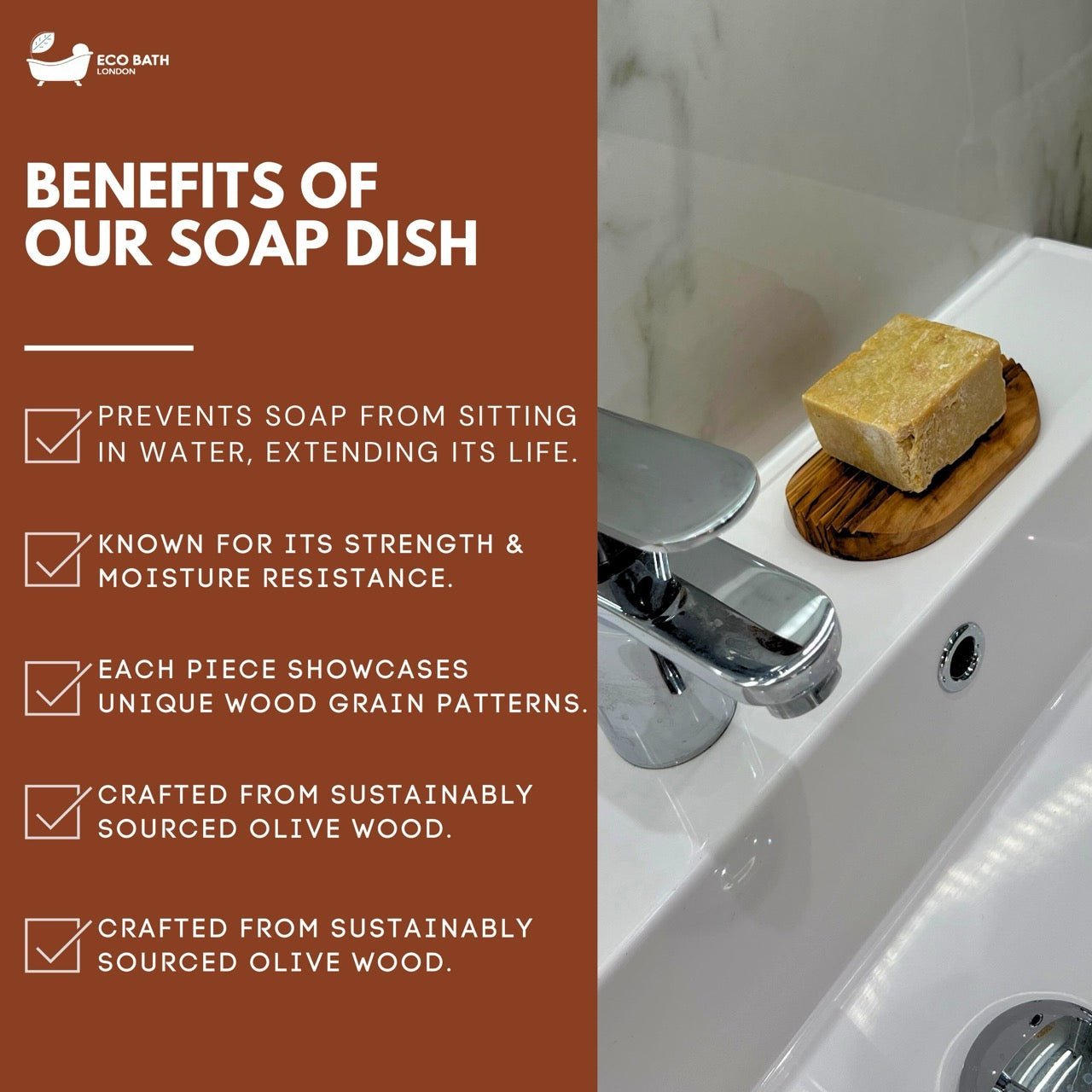 Olive Wood Ridged Soap Dish - Miola