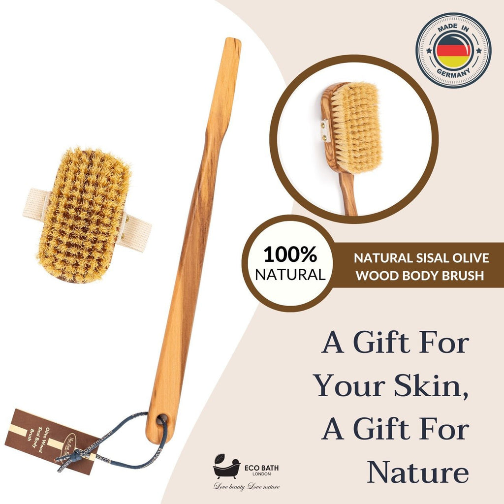 Luxury Natural Sisal Olive Wood Body Brush - the Ultimate Dry Brushing Body Brus - Miola