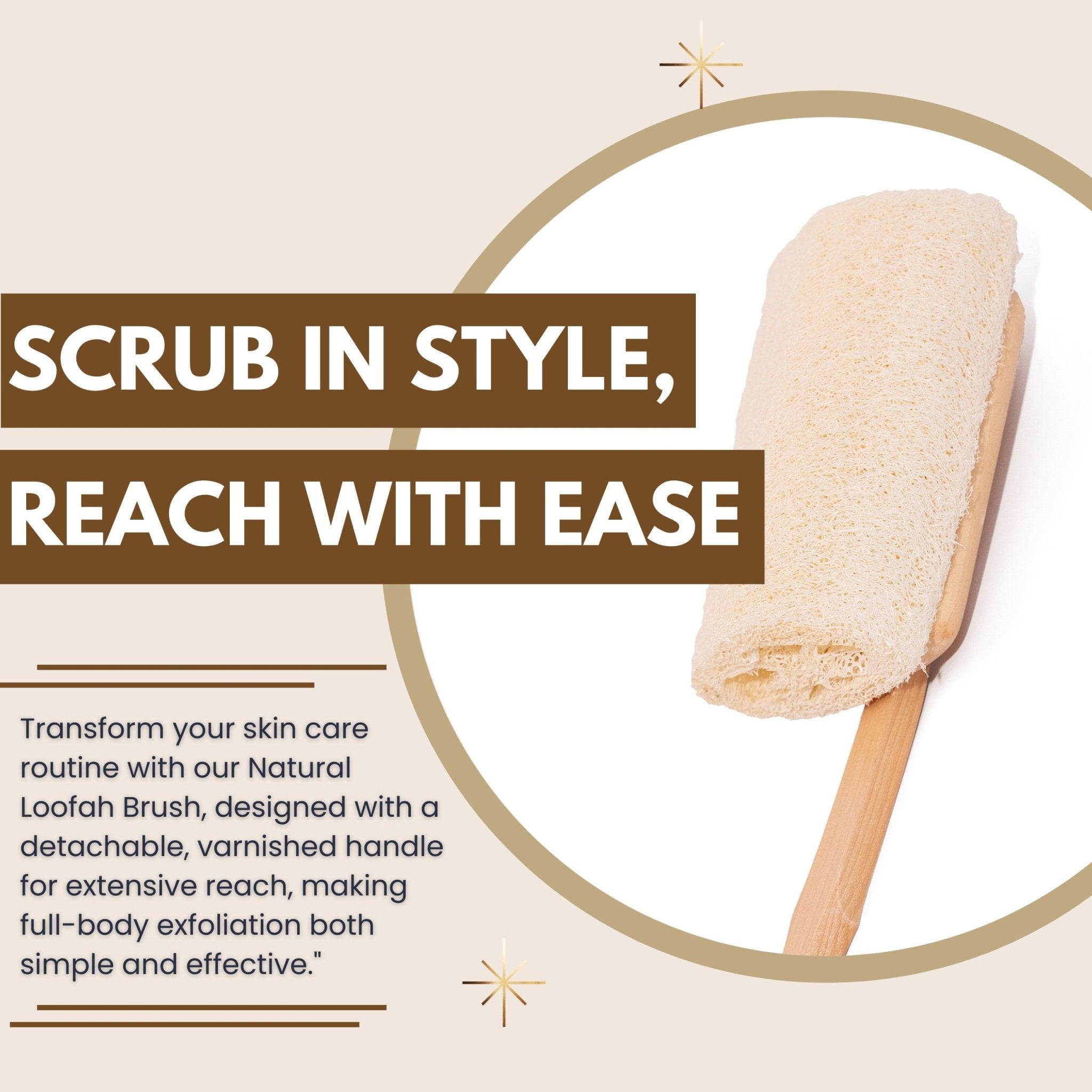 Natural Loofah Brush - Premium Loofah Body Brush with Handle - Miola