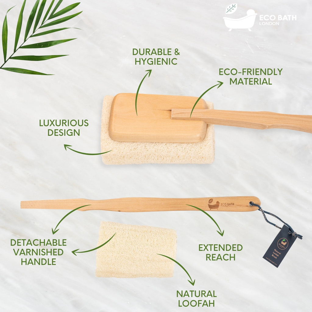 Natural Loofah Brush - Premium Loofah Body Brush with Handle - Miola