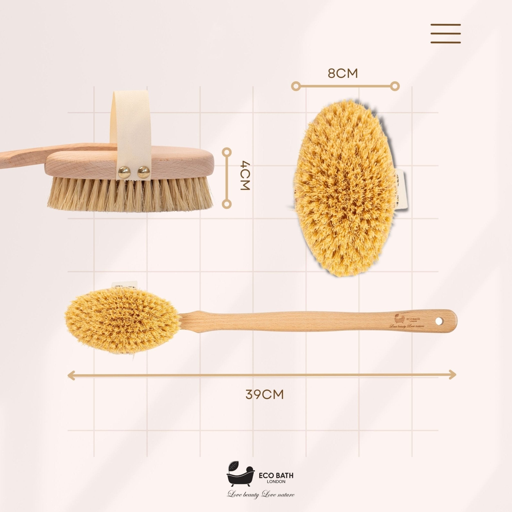 Natural Hard Sisal Body Brush with Detachable Handle - Miola