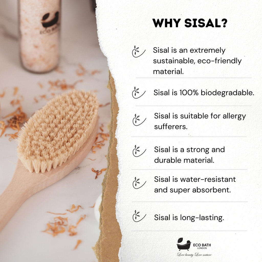 Natural Hard Sisal Body Brush with Detachable Handle - Miola