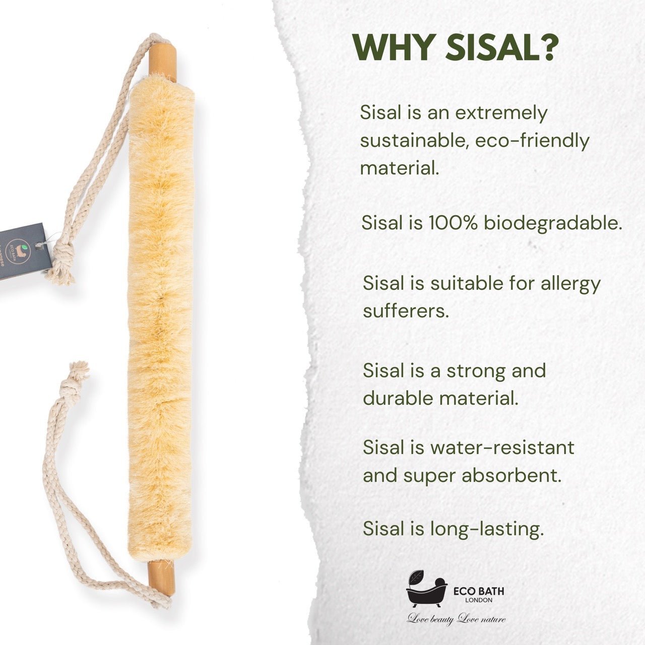 Natural Sisal Body Strap - Premium Exfoliating Back Scrubber - Miola