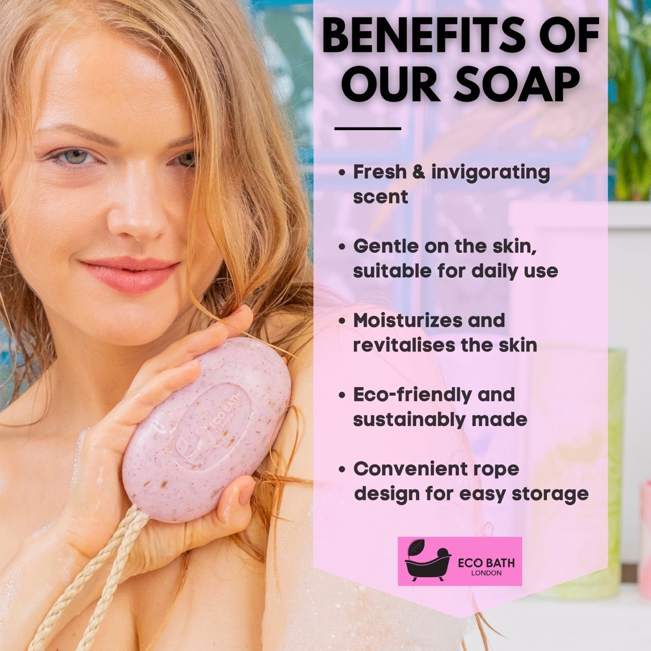 Rose Soap on A Rope 220g - Luxurious and Eco Friendly Body Wash Bar with Shea Bu - Miola