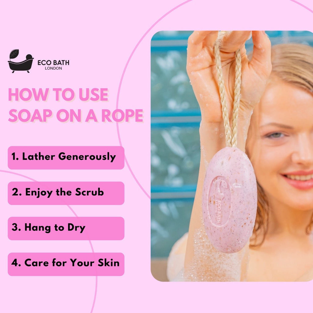 Rose Soap on A Rope 220g - Luxurious and Eco Friendly Body Wash Bar with Shea Bu - Miola