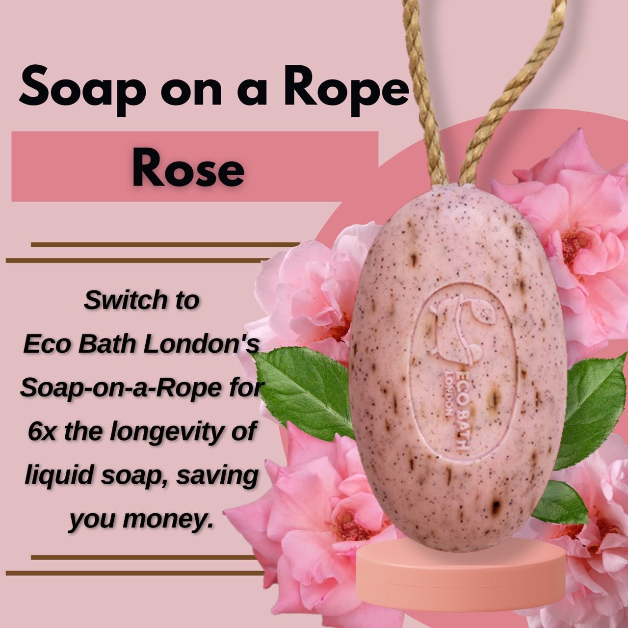 Rose Soap on A Rope 220g - Luxurious and Eco Friendly Body Wash Bar with Shea Bu - Miola