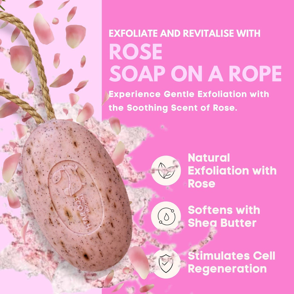 Rose Soap on A Rope 220g - Luxurious and Eco Friendly Body Wash Bar with Shea Bu - Miola