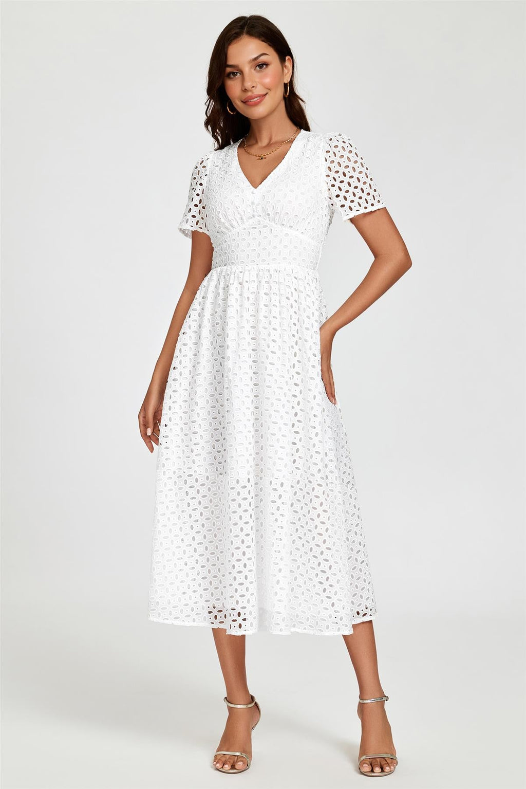 Broderie Anglaise Midi Dress In White
