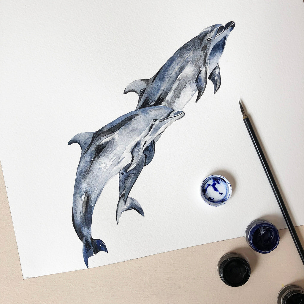 Personalised Dolphins Watercolour Fine Art Print
