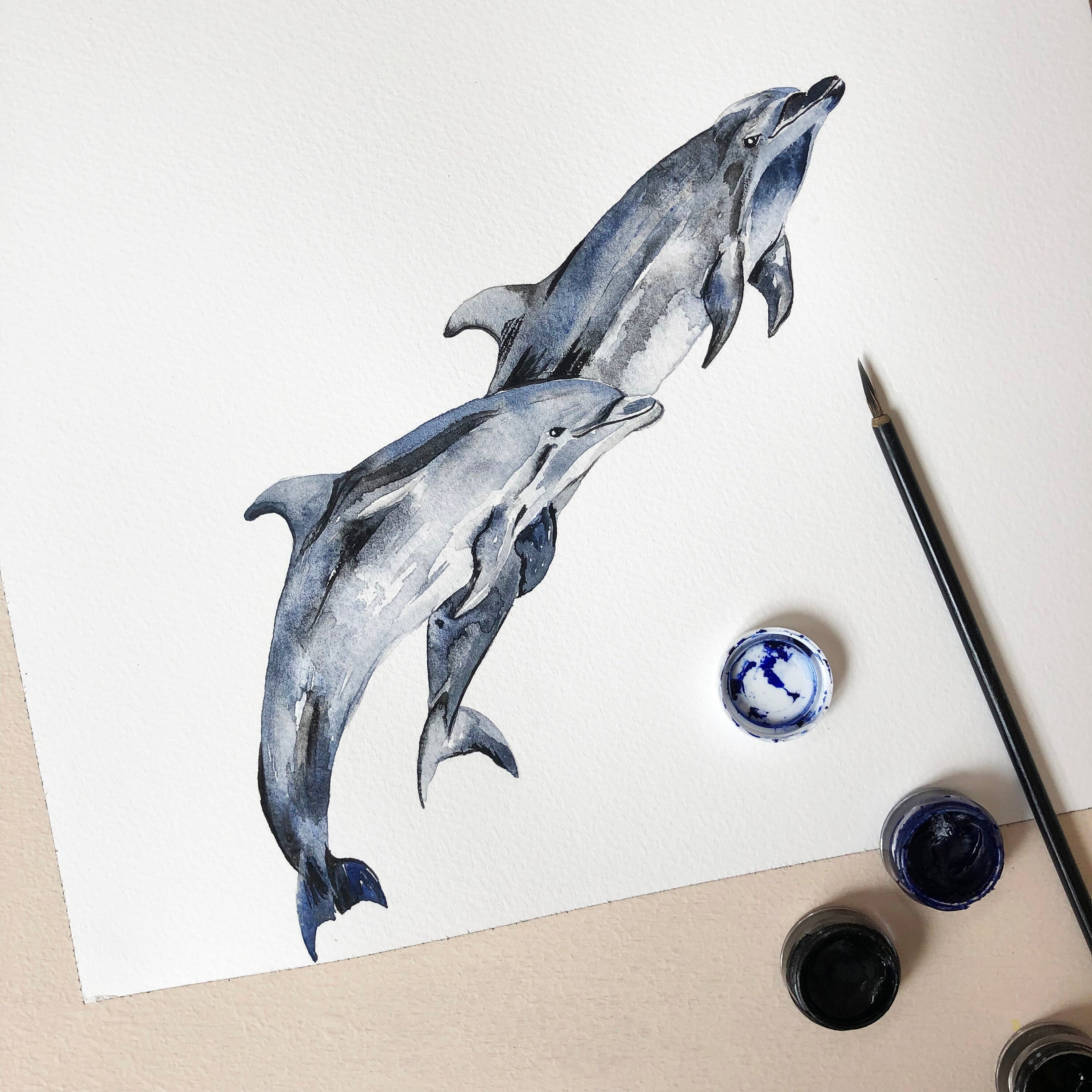 Personalised Dolphins Watercolour Fine Art Print