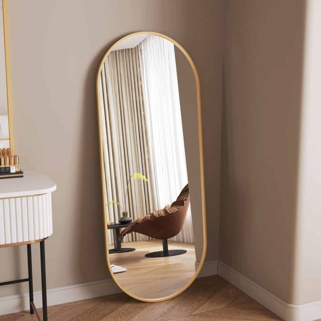 Gold Metal Runway Oval Mirror