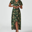 Load image into Gallery viewer, Abstract Floral Wrap Maxi Dress In Olive
