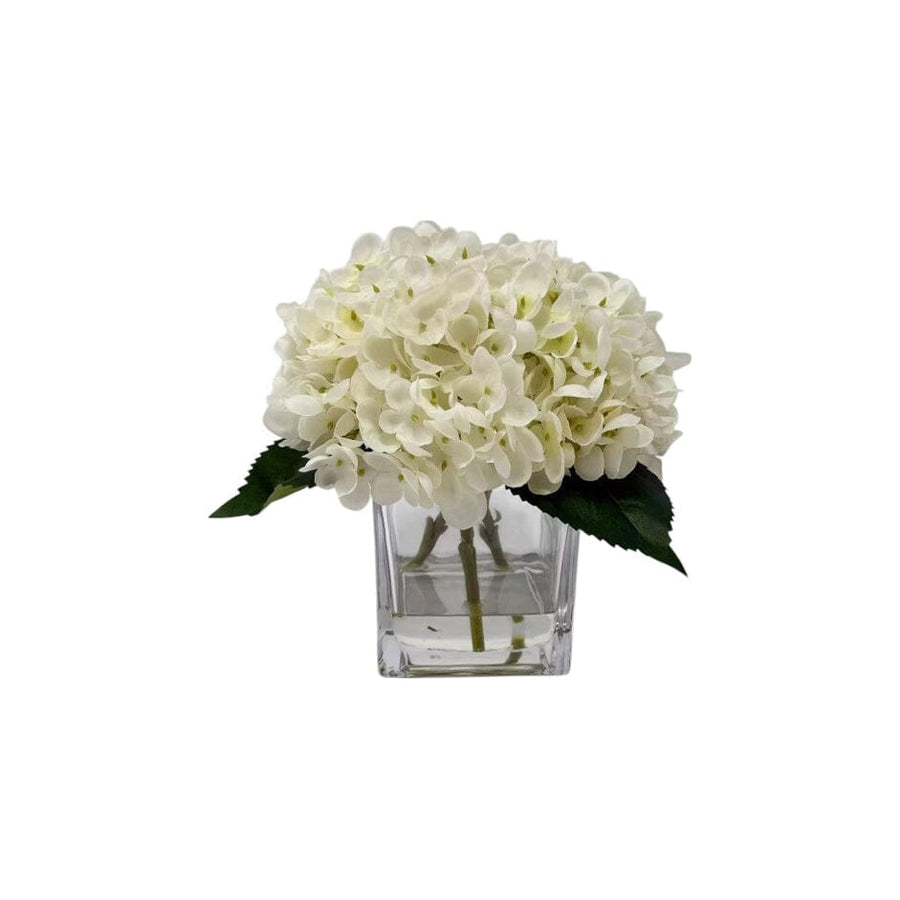 Hydrangeas Floral Arrangement in Square Glass Vase
