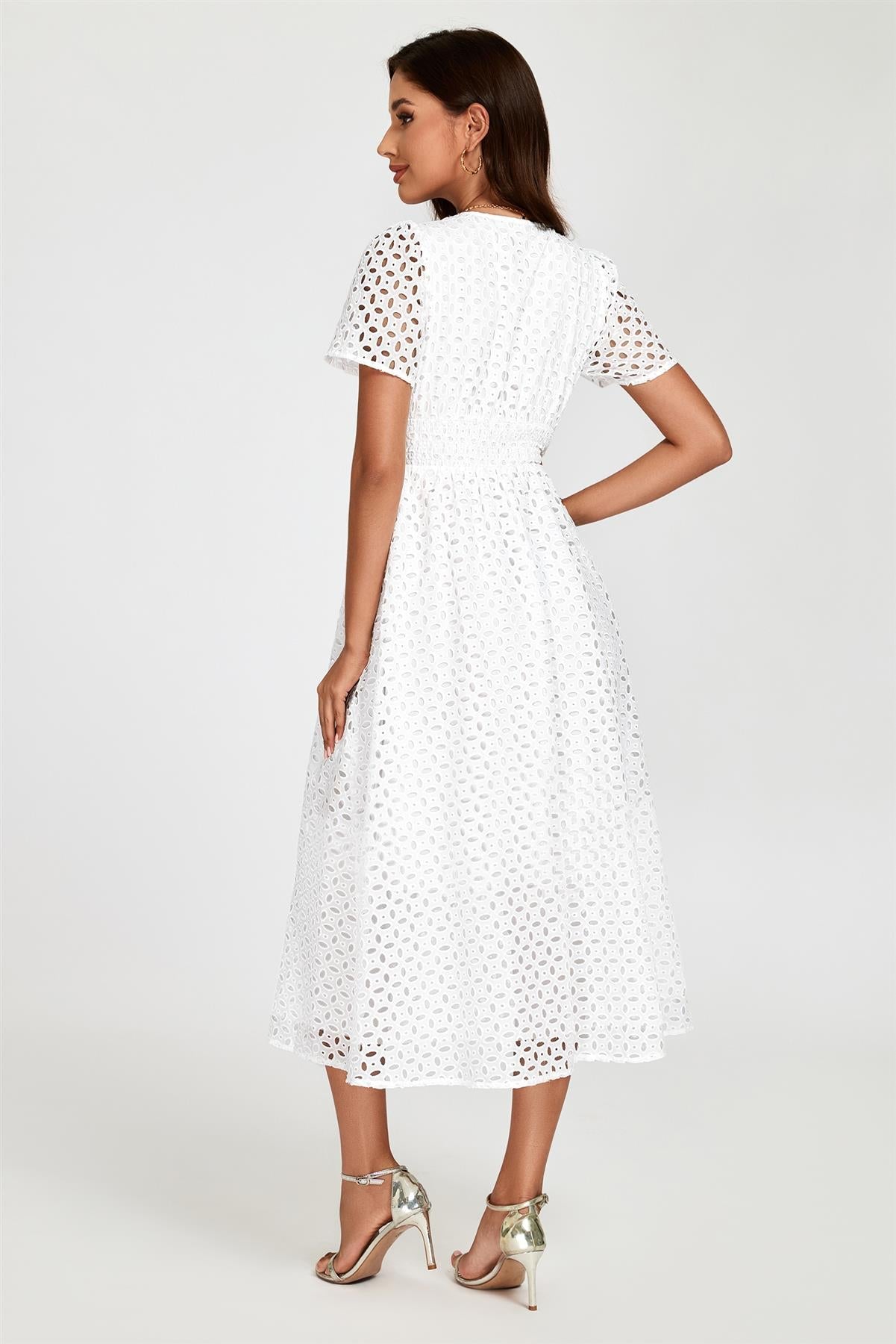 Broderie Anglaise Midi Dress In White