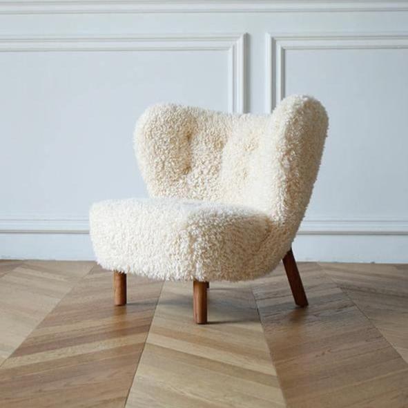 Fitz Lounge Chair, Long Hair, White - Miola