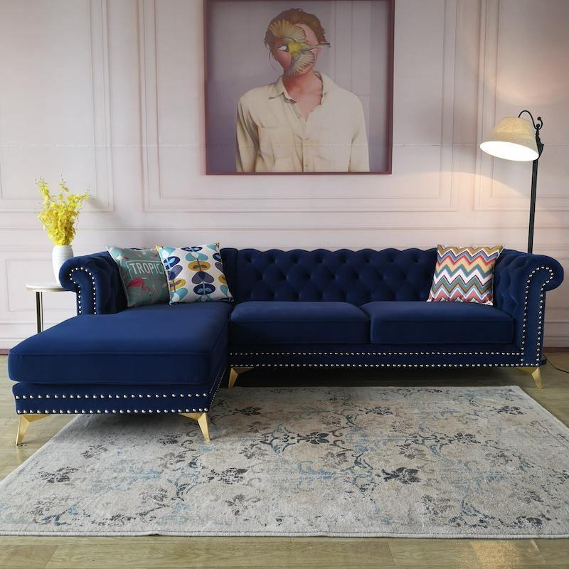 Glamour Three Seater Corner Sofa, Velvet - Miola
