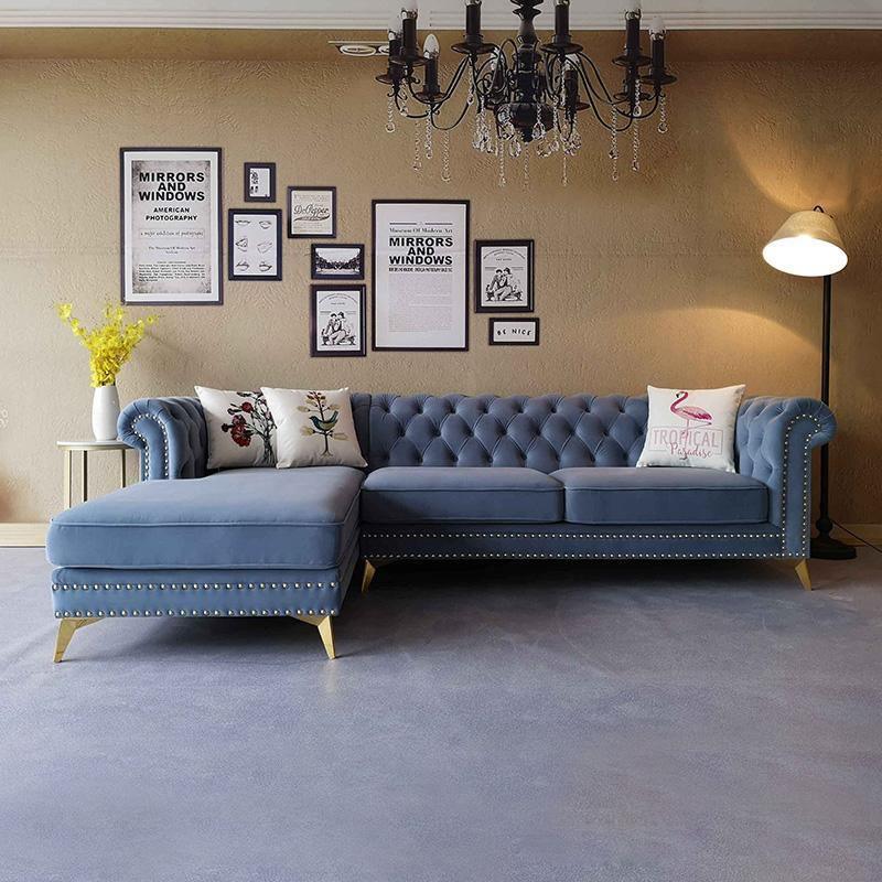 Glamour Three Seater Corner Sofa, Velvet - Miola