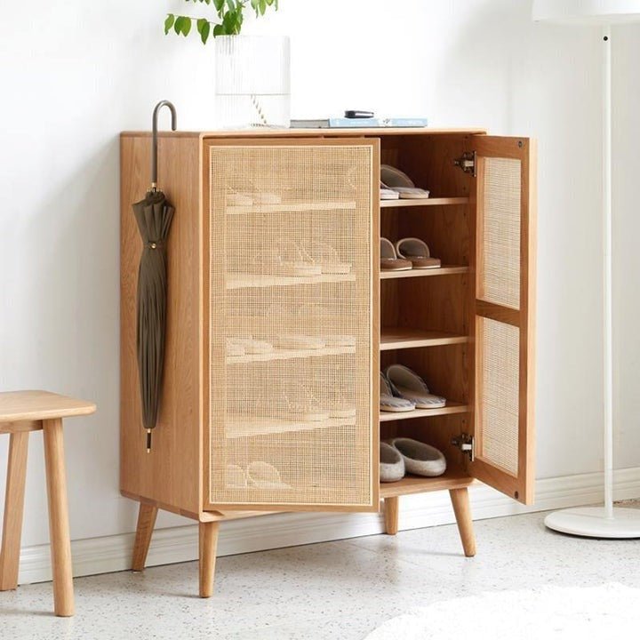 Hans Rattan Shoe Storage Cabinet, Oak - Miola