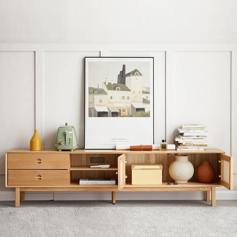 Haygashen Rattan TV Stand, Oak - Miola