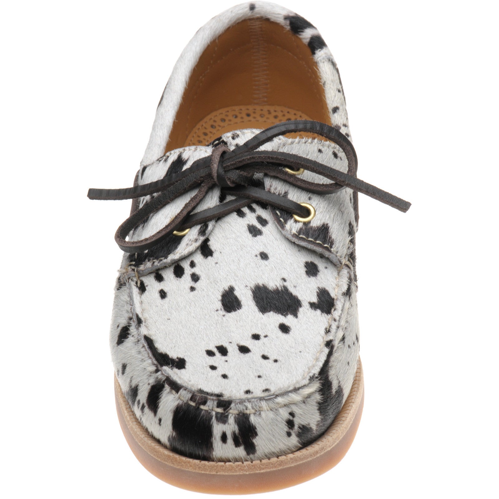 Herring Cordelia ladies rubber-soled deck shoes in white and brown pony