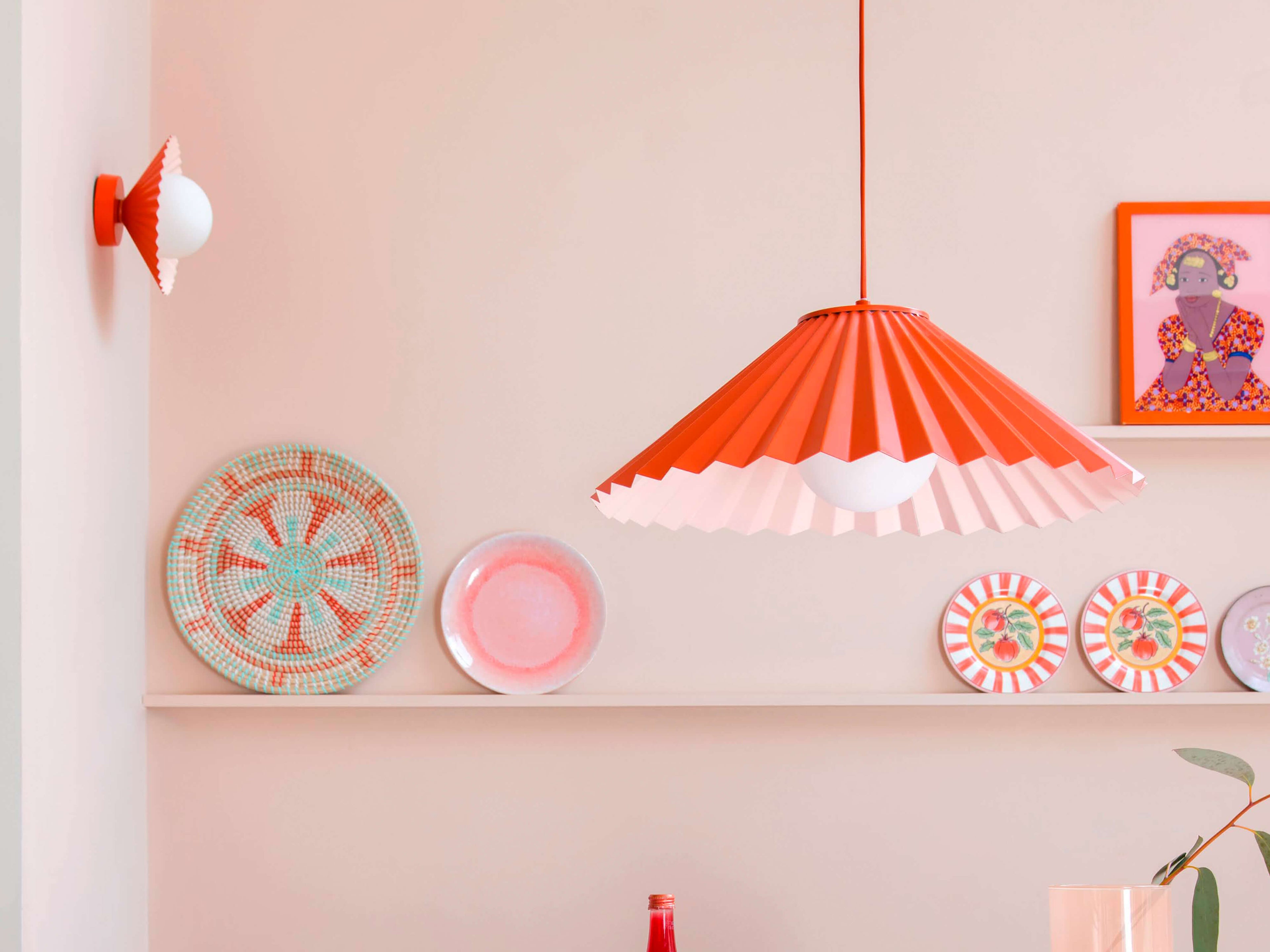 Burnt orange flush pleat wall light - Miola