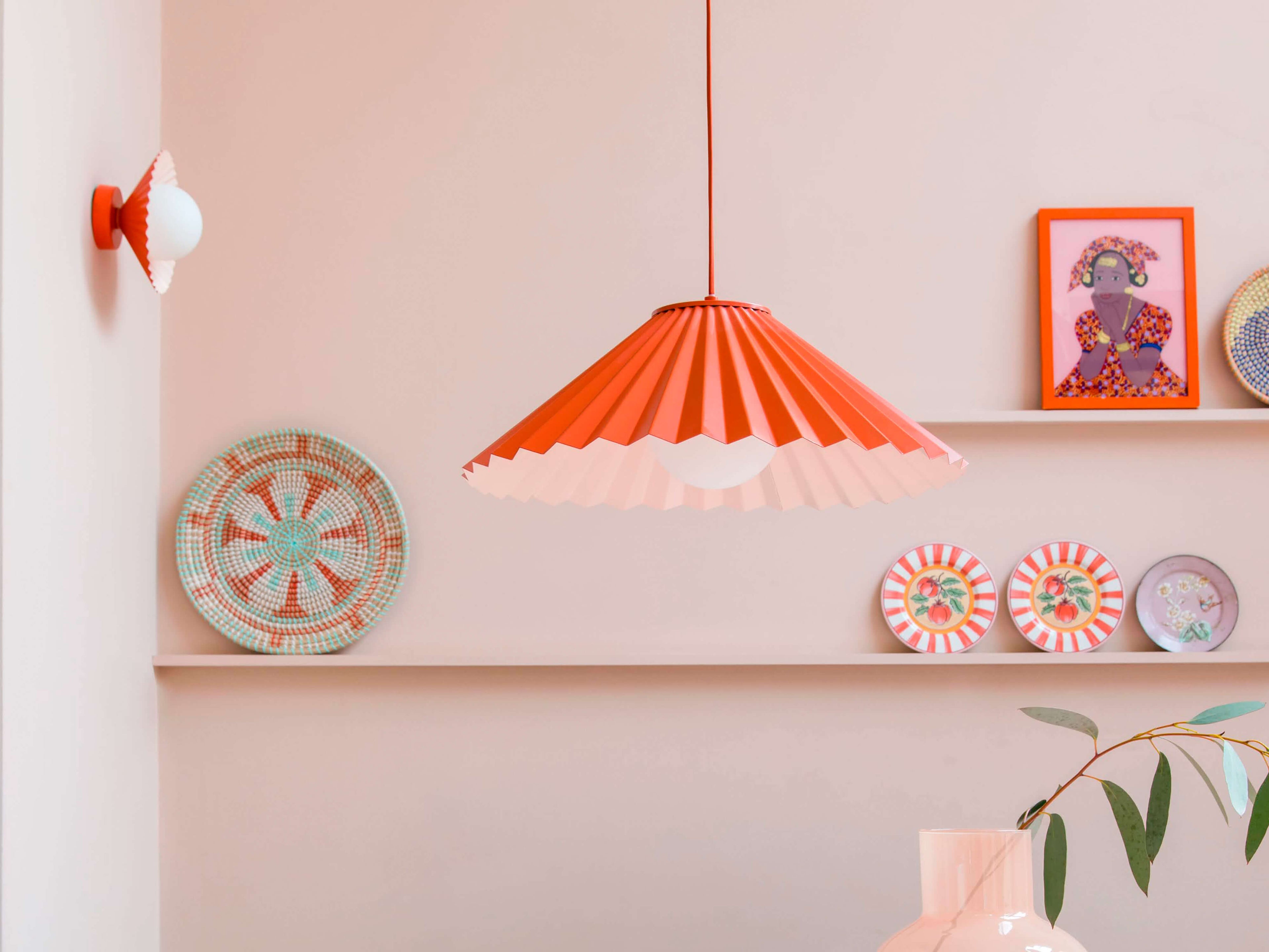 Burnt orange flush pleat wall light - Miola