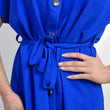 Load image into Gallery viewer, Collared Button Down Short Sleeve Tie Waist Midi Dress
