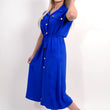 Load image into Gallery viewer, Collared Button Down Short Sleeve Tie Waist Midi Dress
