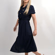 Load image into Gallery viewer, Collared Button Down Short Sleeve Tie Waist Midi Dress
