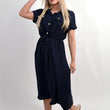 Load image into Gallery viewer, Collared Button Down Short Sleeve Tie Waist Midi Dress
