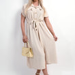 Load image into Gallery viewer, Collared Button Down Short Sleeve Tie Waist Midi Dress
