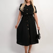 Load image into Gallery viewer, Collared Button Down Short Sleeve Tie Waist Midi Dress

