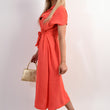 Load image into Gallery viewer, Collared Button Down Short Sleeve Tie Waist Midi Dress
