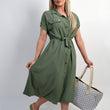 Load image into Gallery viewer, Collared Button Down Short Sleeve Tie Waist Midi Dress

