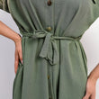Load image into Gallery viewer, Collared Button Down Short Sleeve Tie Waist Midi Dress
