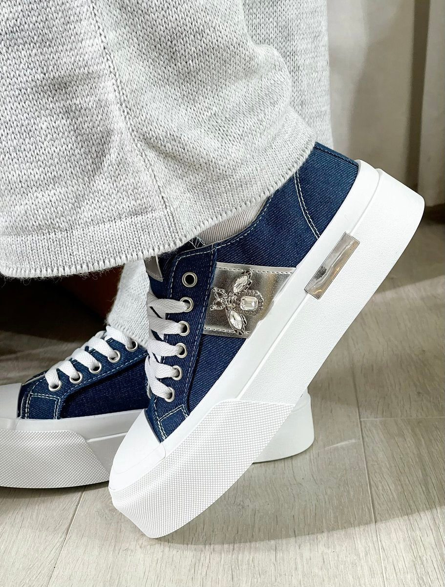 Luxe Bee Decorative Lace Up Platform Trainers