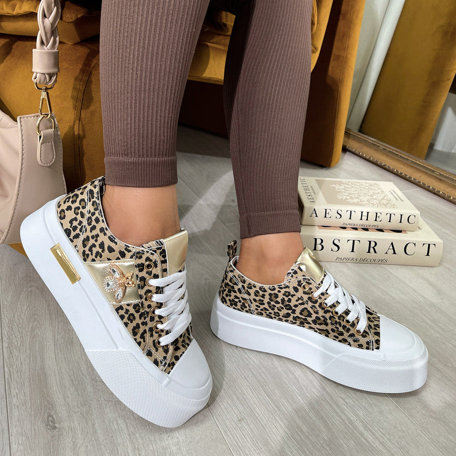 Luxe Bee Decorative Lace Up Platform Trainers