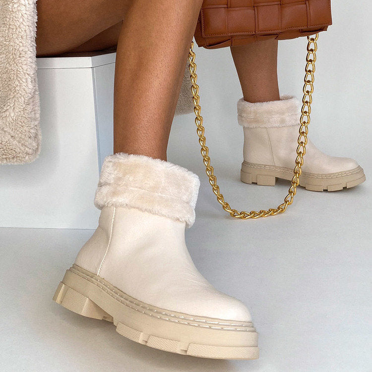 Faux Leather Fluffy Bow Ankle Boots