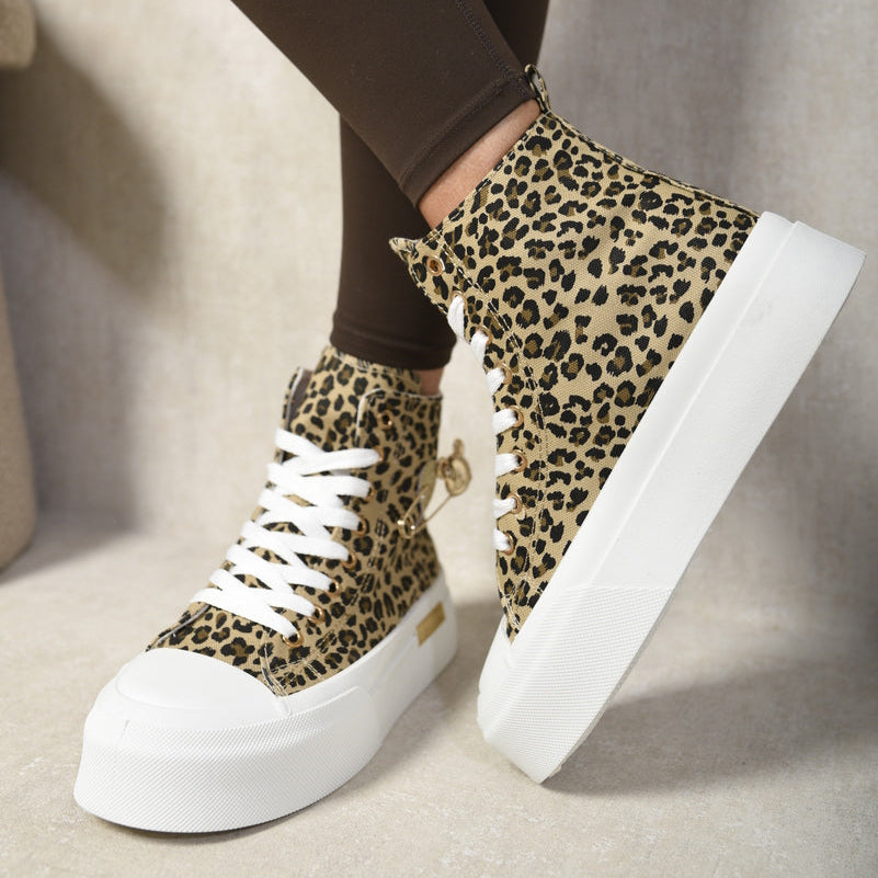 High Top Lace Up Platform Ankle Trainers with Decorative Detail