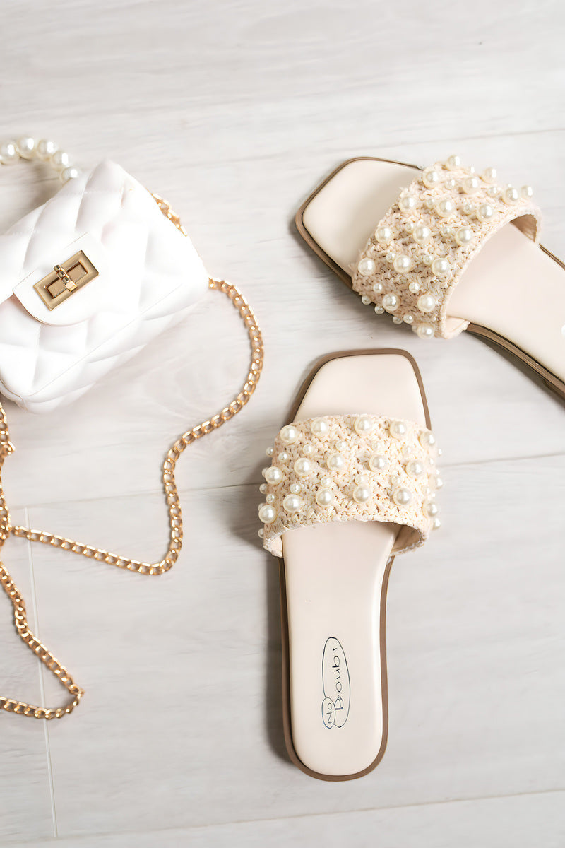 Pearl Embellished Open-Toe Flat Sandals