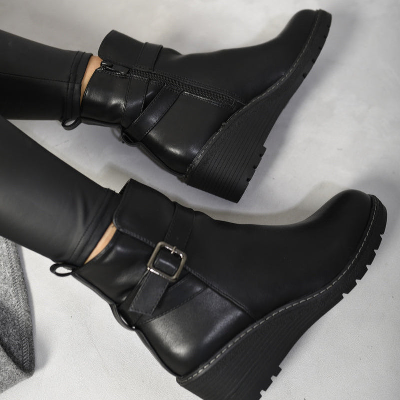 Side Zip Low Wedge Chelsea Ankle Boots