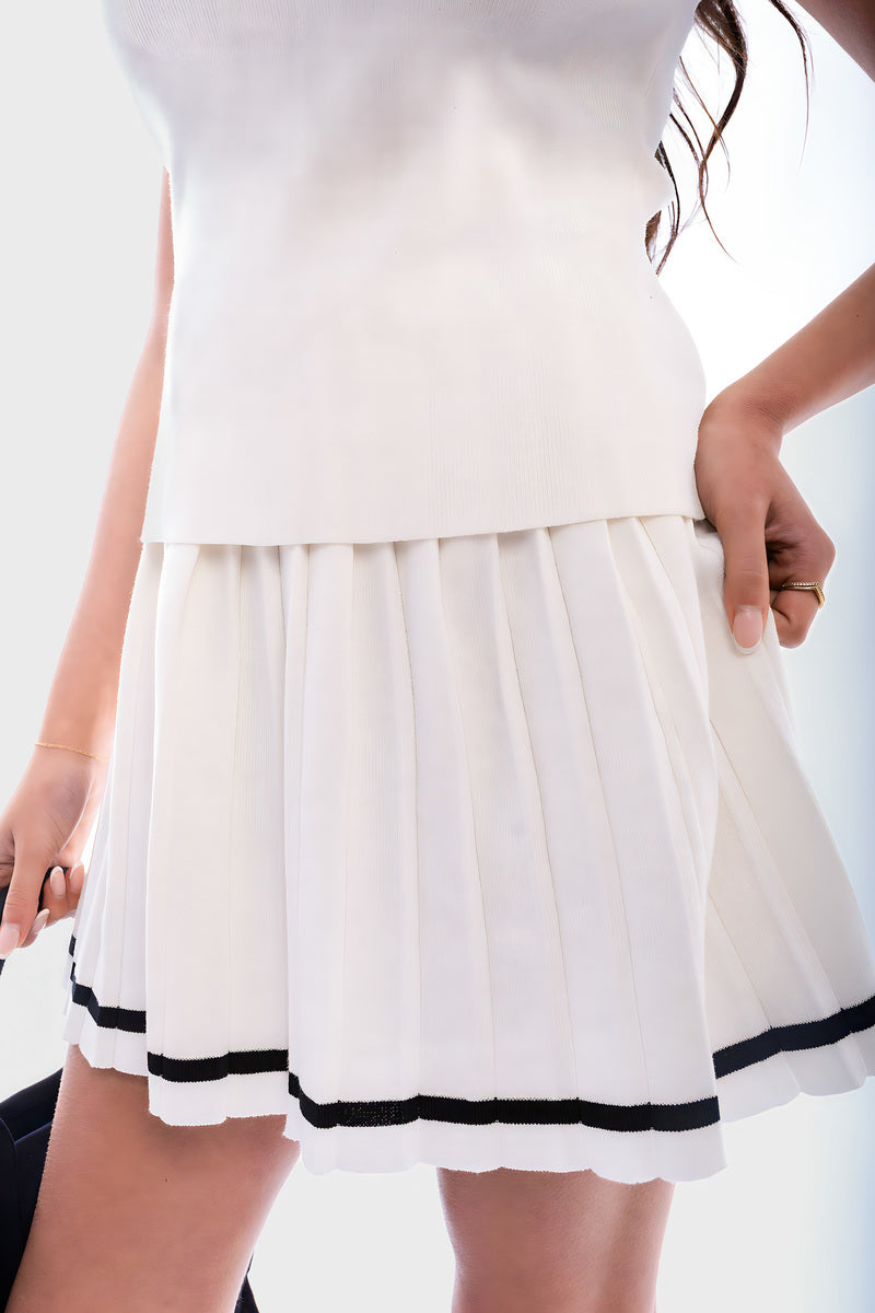 Sleeveless Collared Top & Pleated Mini Skirt Co-ord Set