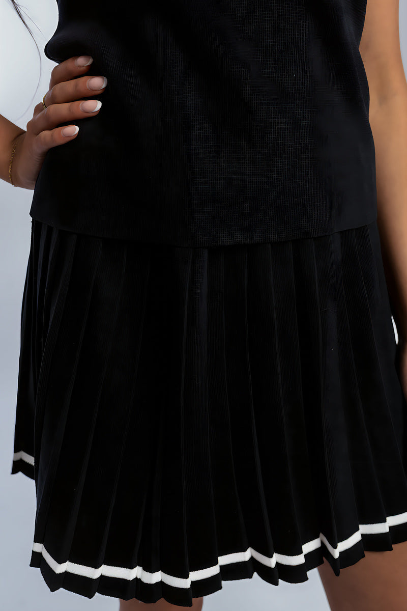 Sleeveless Collared Top & Pleated Mini Skirt Co-ord Set