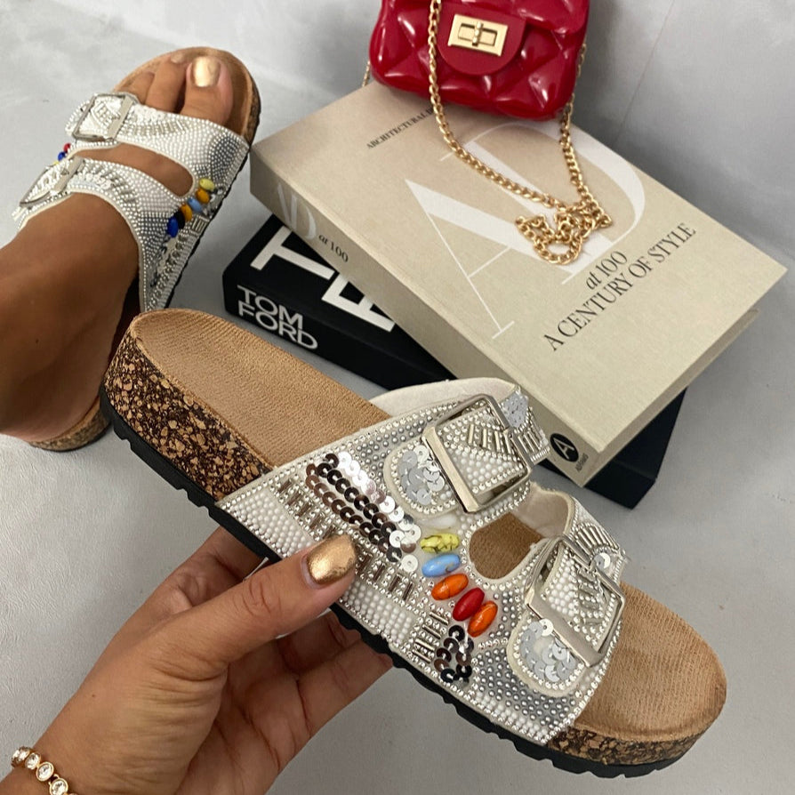 Rhinestone Double Buckle Sandals