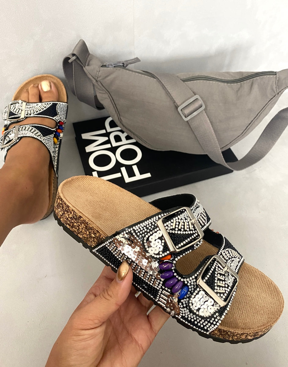 Rhinestone Double Buckle Sandals
