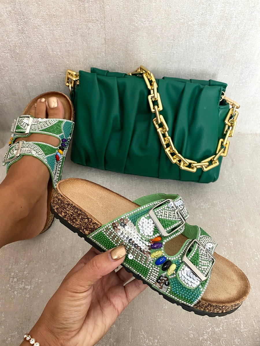 Rhinestone Double Buckle Sandals