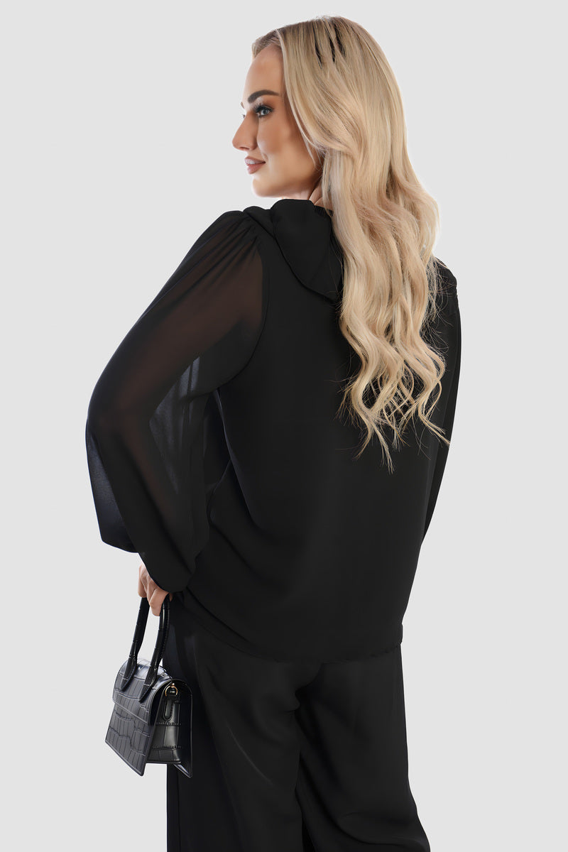Ruffle Trim Front Long Sleeve Top