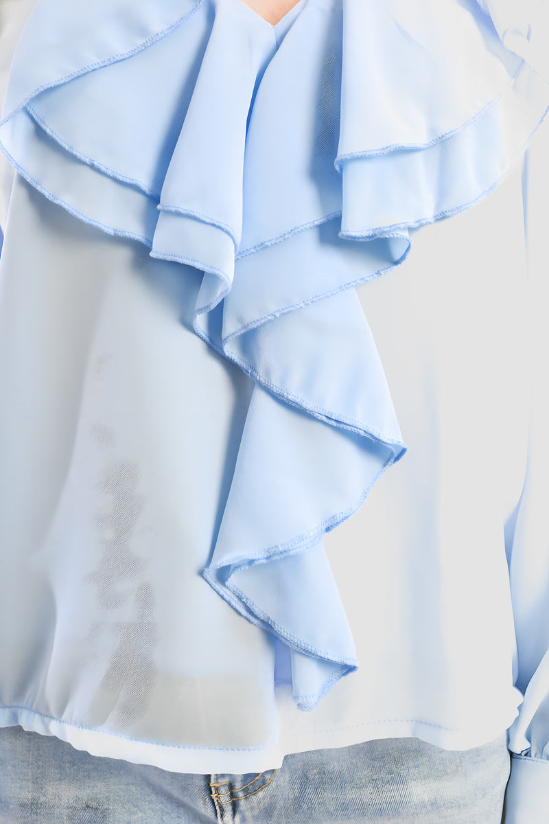 Ruffle Trim Front Long Sleeve Top